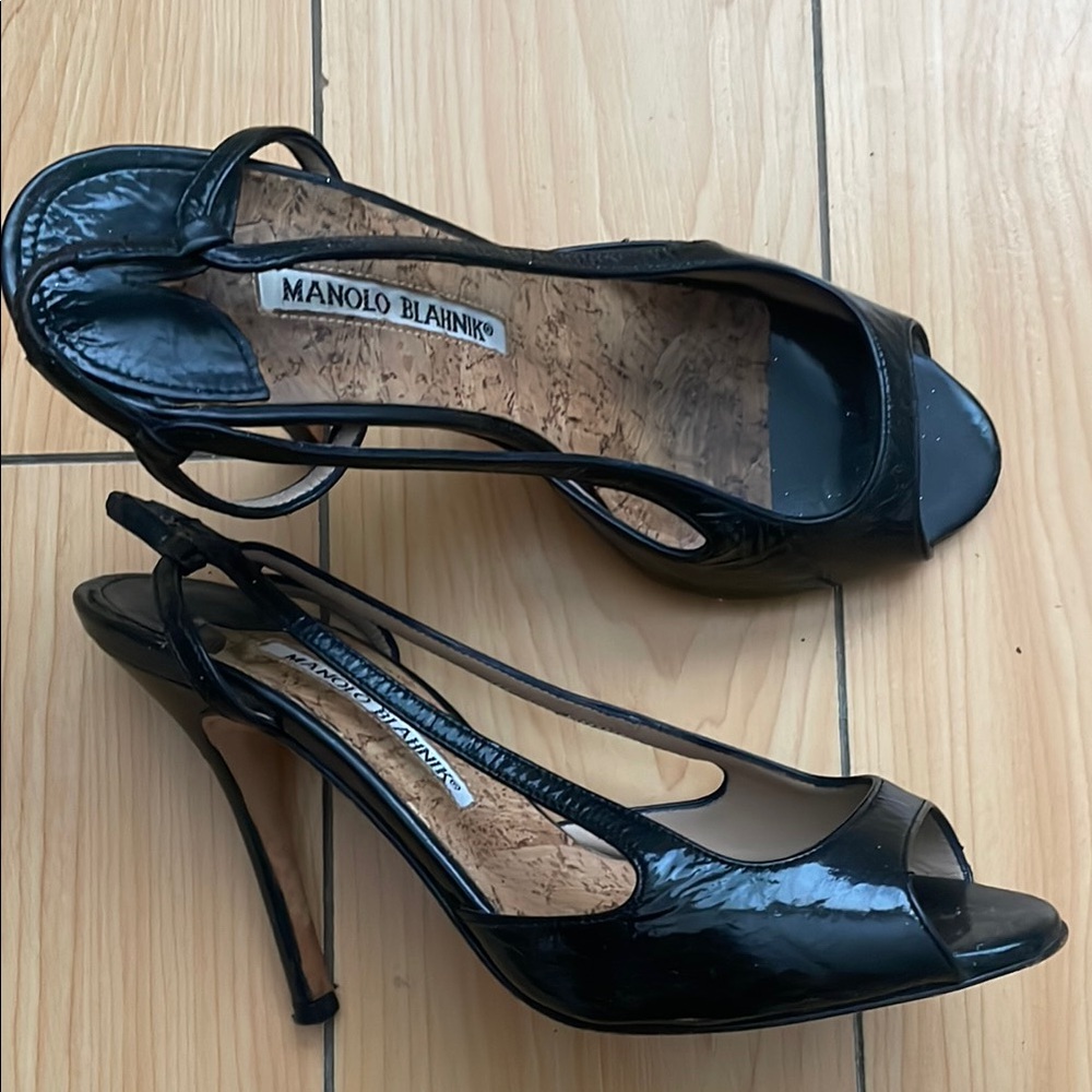 Manolo Blahnik Black Patent Leather Stiletto Heels
